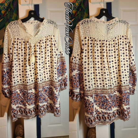 ENTRO🌼 bishop sleeves & Tassels floral boho dress - Picture 4 of 11